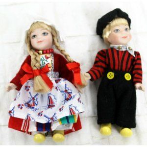 Vtg 80s Porcelain Swedish Boy and Girl Doll Figurines Blonde Articulated Limbs